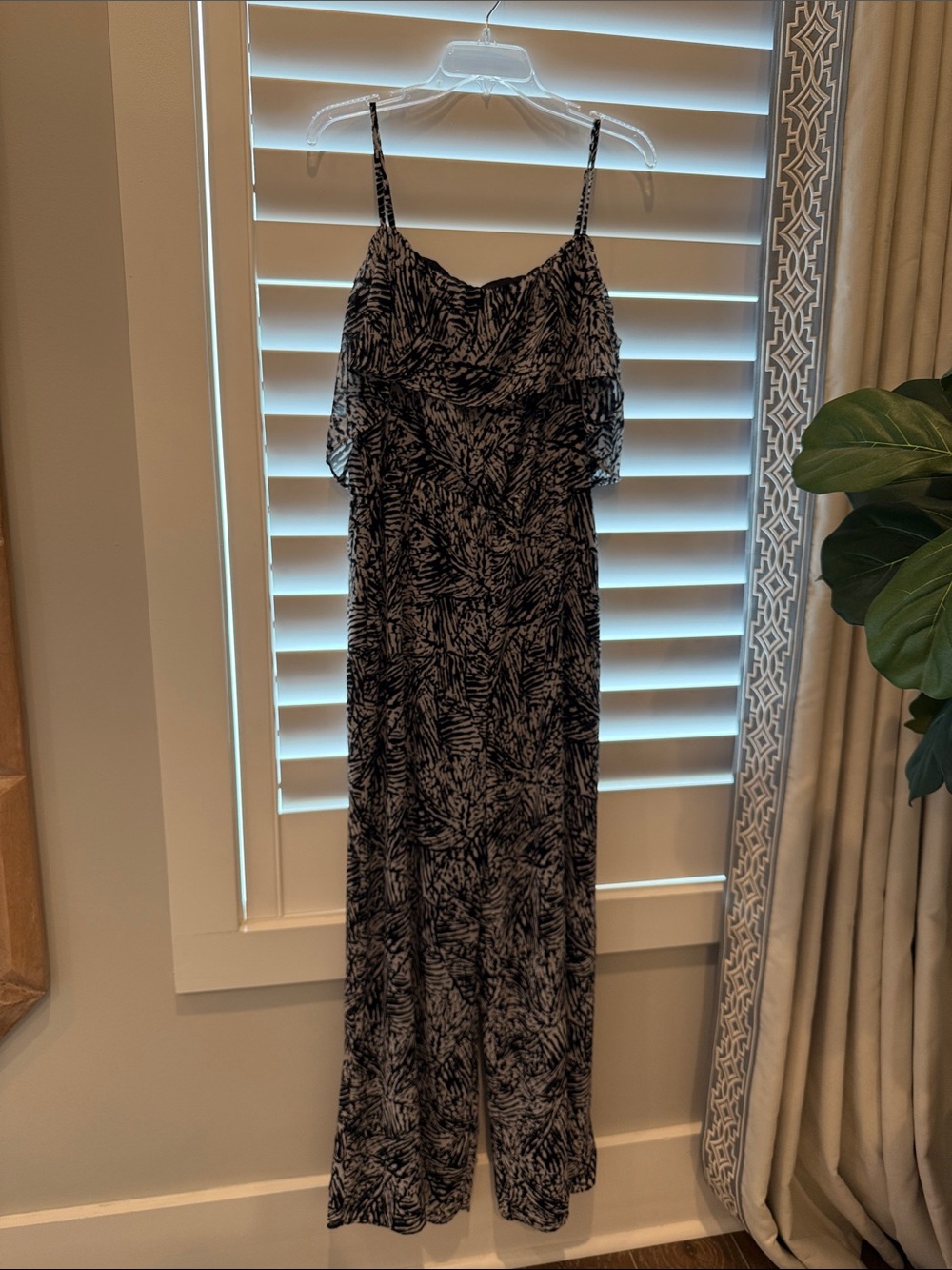BCBGeneration Black and White Printed Spaghetti-Strap Jumpsuit